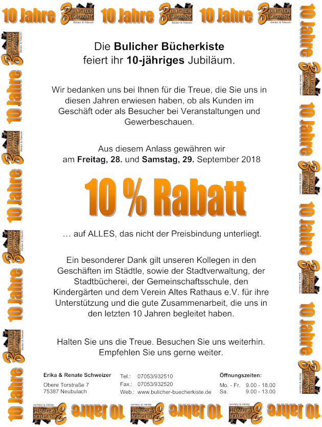 10 JAHRE BULICHER BÜCHERKISTE am 26.09.2018